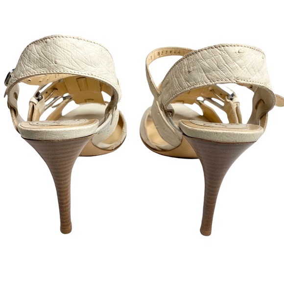 new Cole Haan ❁ Gia Ostrich Leather Stiletto Heels Heeled Sandals ❁ White 9M - Picture 9 of 17